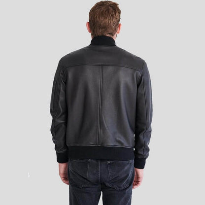 Clark Black Bomber Lambskin Leather Jacket by Avanzar Leather