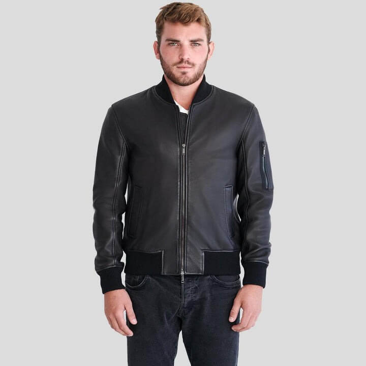 Clark Black Bomber Lambskin Leather Jacket by Avanzar Leather