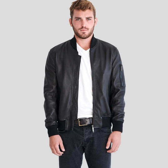 Clark Black Bomber Lambskin Leather Jacket by Avanzar Leather