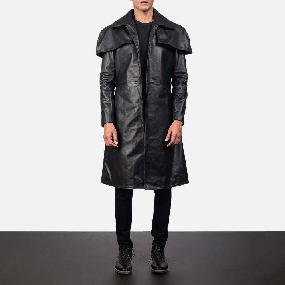 Men’s Classic Black Cowhide Leather Duster Coat