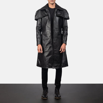 Men’s Classic Black Cowhide Leather Duster Coat