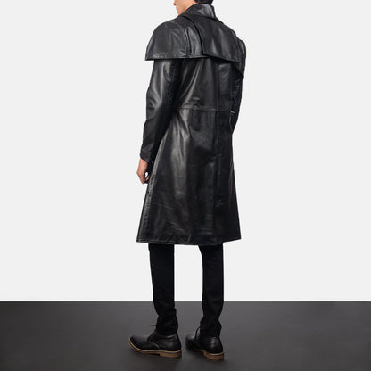 Men’s Classic Black Cowhide Leather Duster Coat