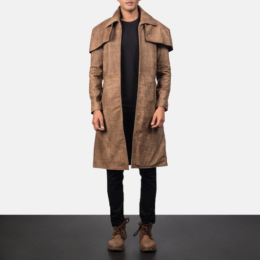 Men’s Classic Brown Cowhide Leather Duster Coat