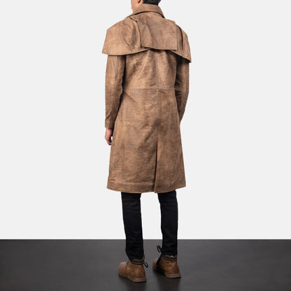 Men’s Classic Brown Cowhide Leather Duster Coat