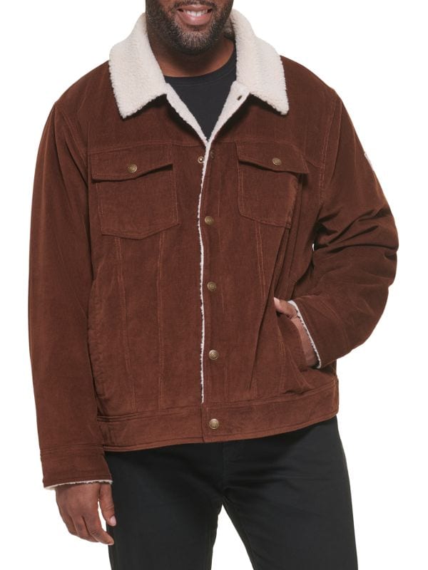 Men's Brown Sheepskin Trucker Leather Jacket