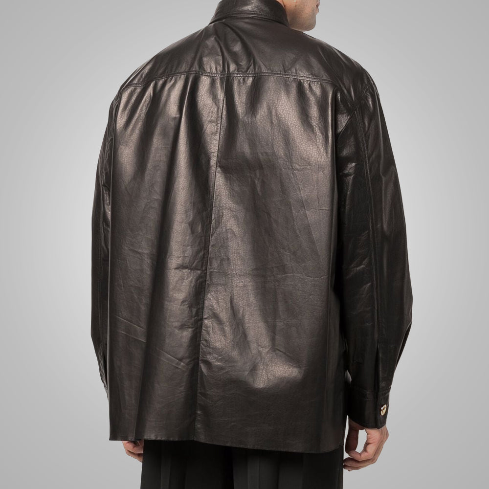 Custom Full Sleeves Black Leather Shirt