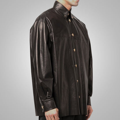 Custom Full Sleeves Black Leather Shirt