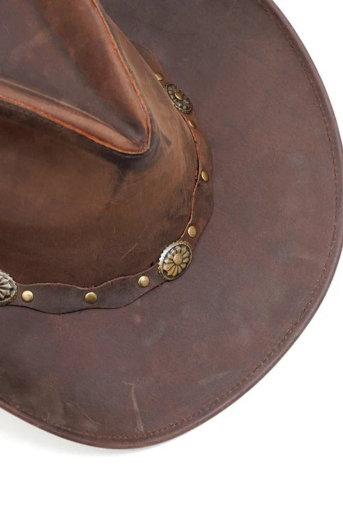 Rustic R Leather Hat Rustic Brown Cowboy Hat – Premium Western Leather Hat
