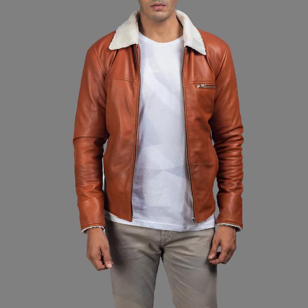 Men's Tan Shearling Leather Jacket