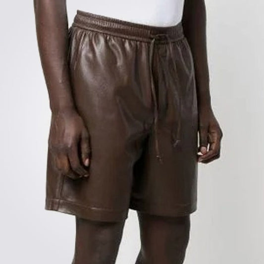 Men’s Dark Brown Leather Drawstring Shorts – Avanzar Leather