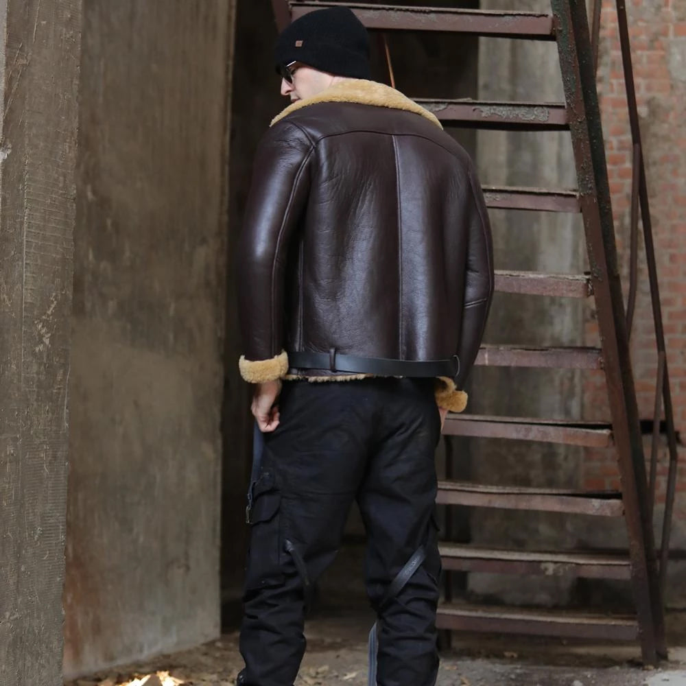 Dark Brown B3 Shearling Sheepskin Leather Flight Jacket