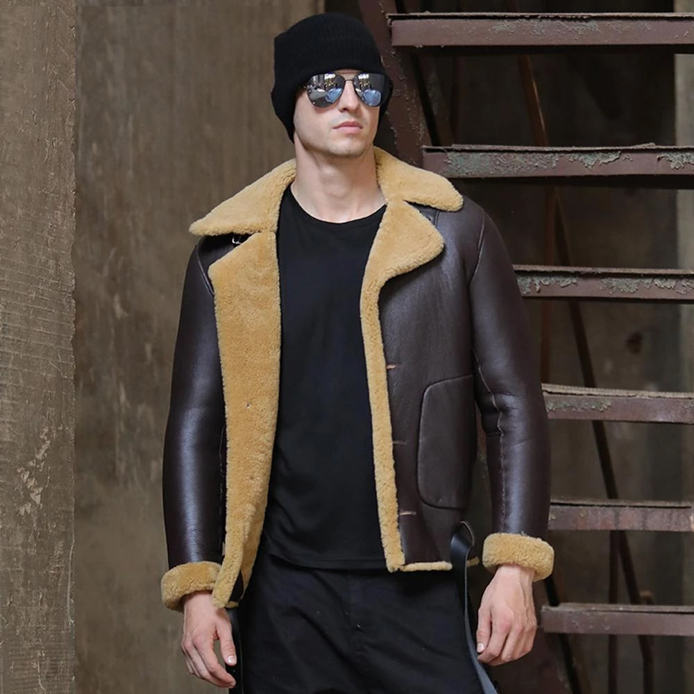 Dark Brown B3 Shearling Sheepskin Leather Flight Jacket