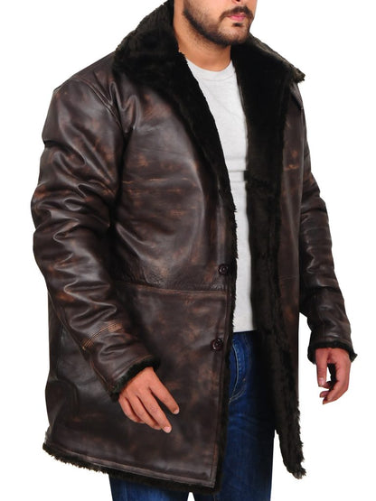 Premium Avanzar Men’s Distressed Brown Leather Jacket with Fur Collar