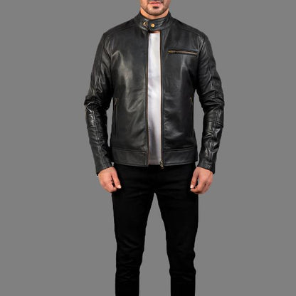 Dean Black Leather Biker Jacket