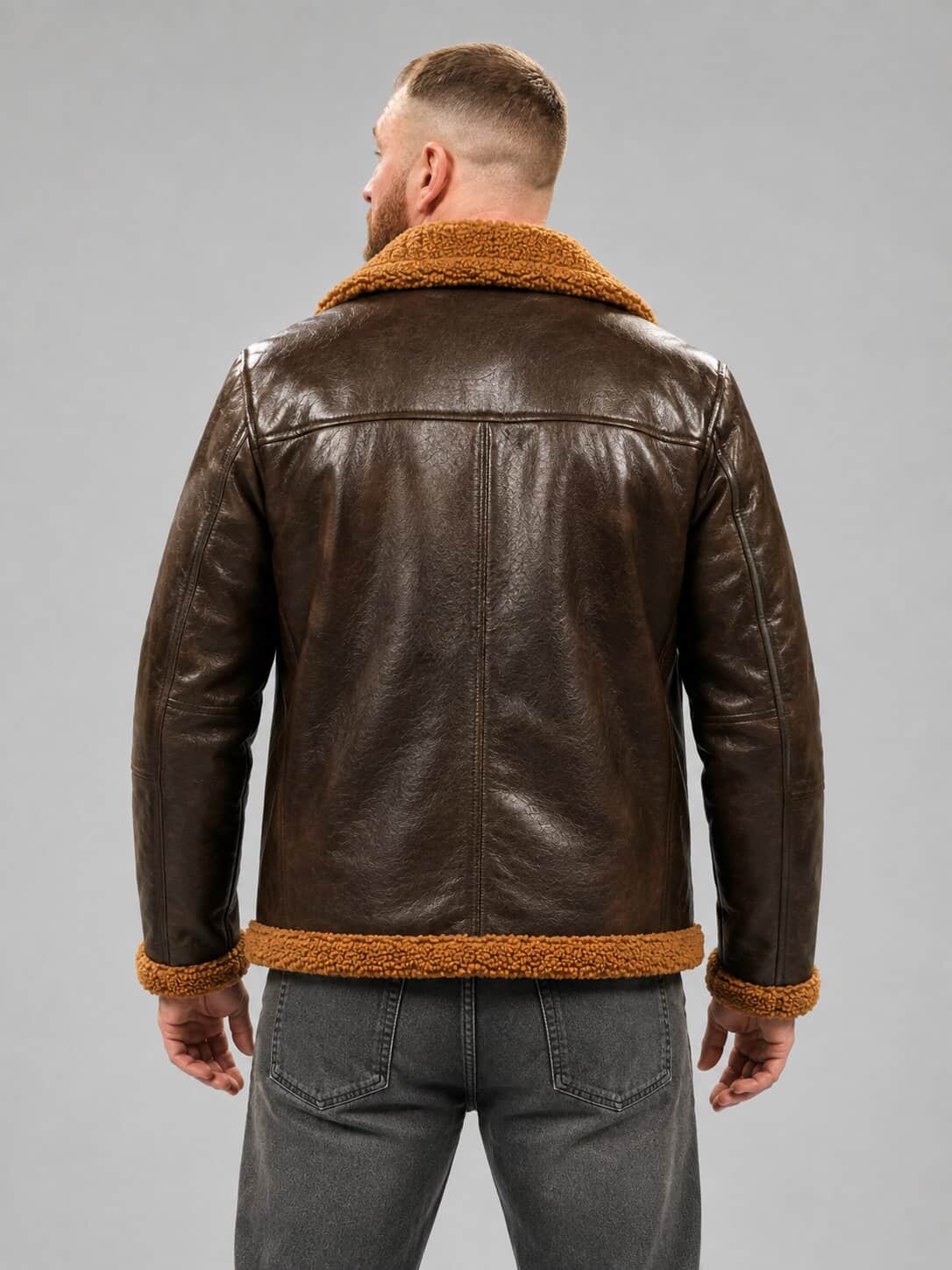 Dean Ambrose WWE Shearling Jacket - Classic Wrestler Style back view by avanzar leather