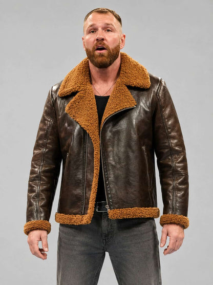 Dean Ambrose WWE Shearling Jacket - Classic Wrestler Style front view by avanzar leather