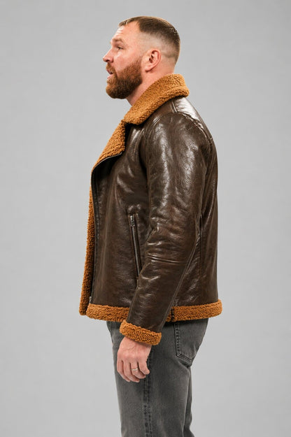 Dean Ambrose WWE Shearling Jacket - Classic Wrestler Style sid view by avanzar leather