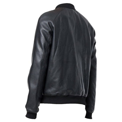 Men's Black Studded Bomber Leather Jacket