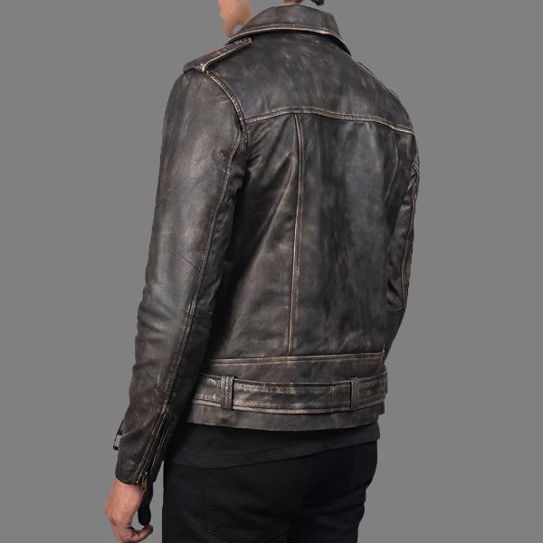 Distressed Brown Leather Biker Jacket