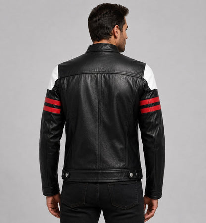 Dominate Every Ride With A Men Black Cafe Racer Leather Jacket back view by avanzar  leather