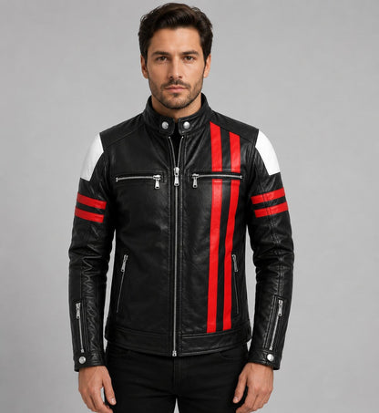 Dominate Every Ride With A Men Black Cafe Racer Leather Jacket front view by avanzar  leather