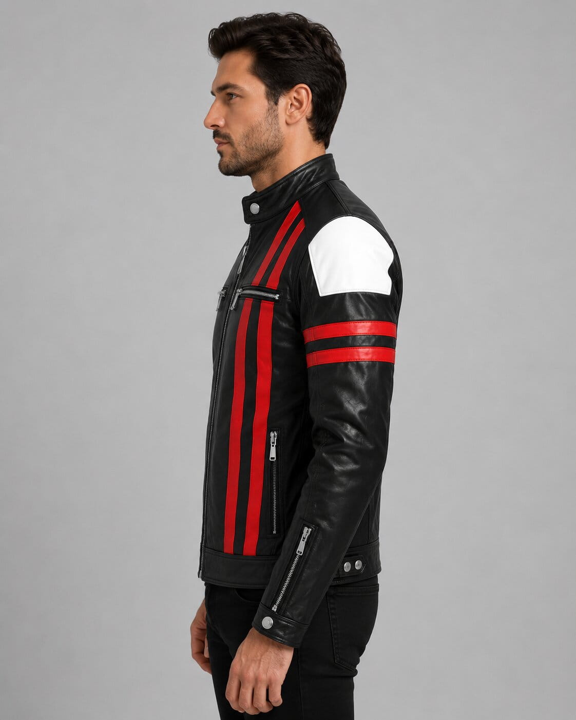 Dominate Every Ride With A Men Black Cafe Racer Leather Jacket sid view by avanzar  leather