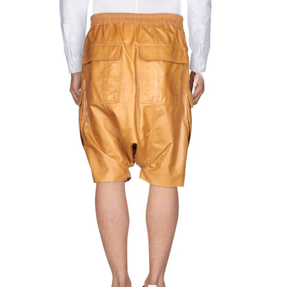 Men’s Cargo Leather Shorts with Drawstring Closure – Stylish and Functional