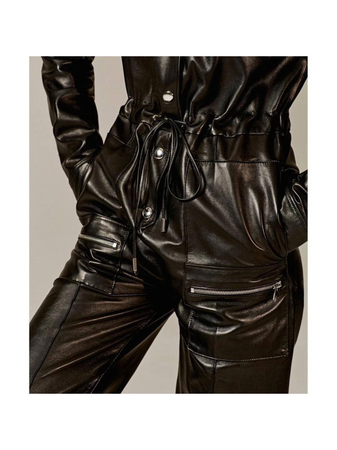 Avanzar Leather Elegant Women's Black Going Out Leather Jumpsuit