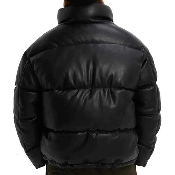 Men’s Black Faux Leather Puffer Jacket Avanzar Leather