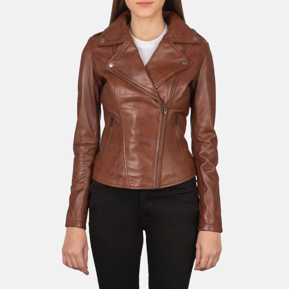 Brown Leather Biker Jacket by Avanzar Leather