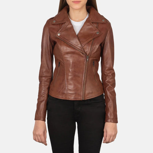 Brown Leather Biker Jacket by Avanzar Leather