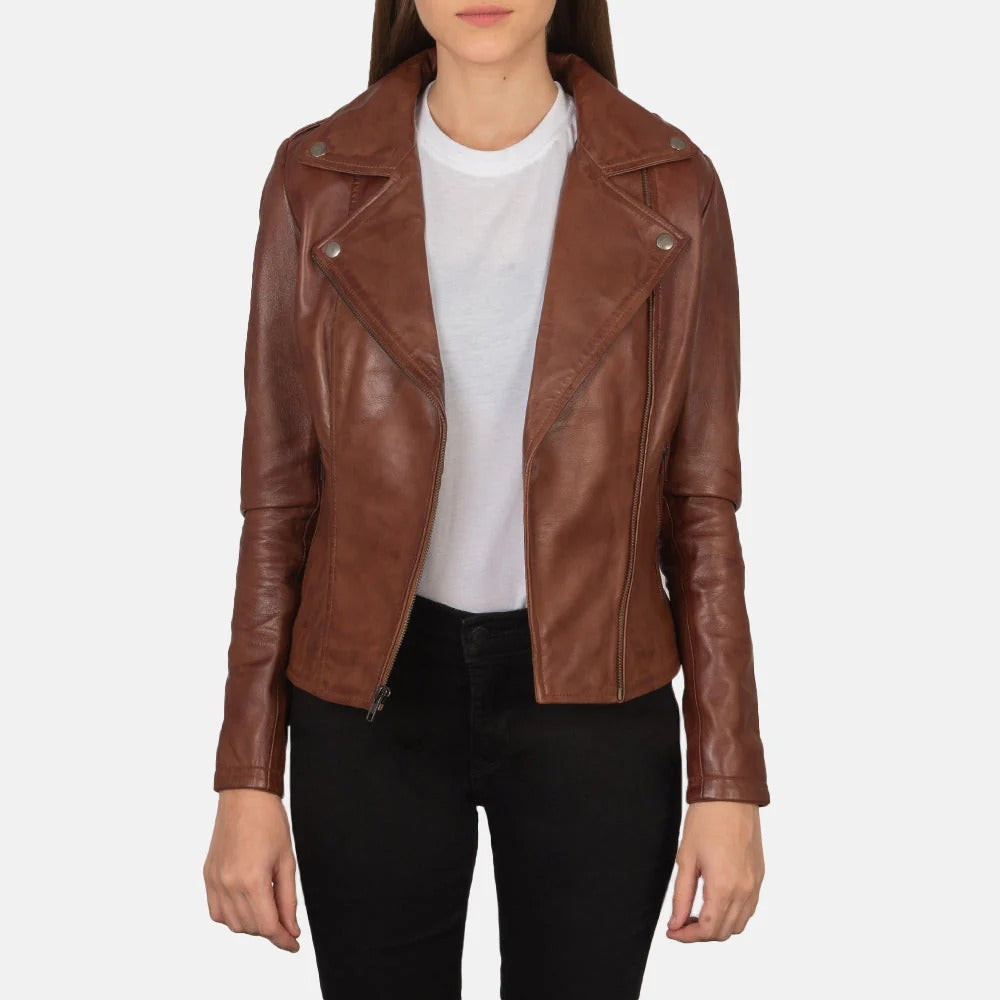 Brown Leather Biker Jacket by Avanzar Leather