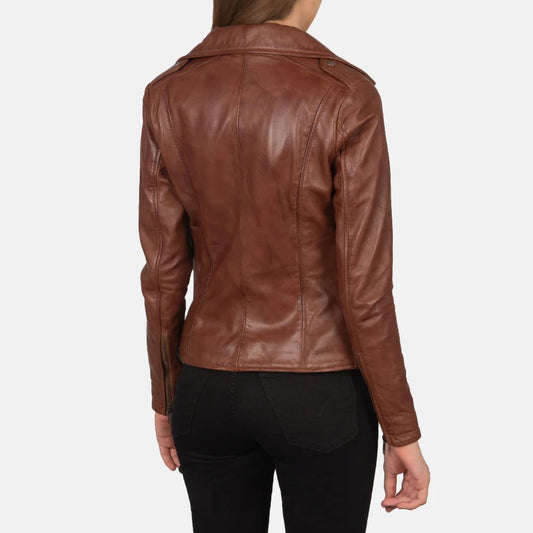 Brown Leather Biker Jacket by Avanzar Leather