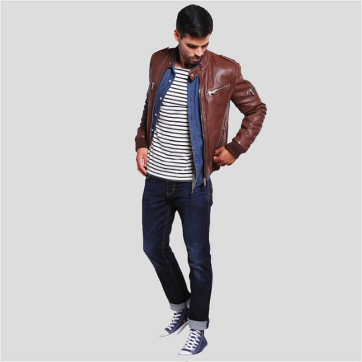 Fonz Brown Bomber Leather Jacket by Avanzar Leather