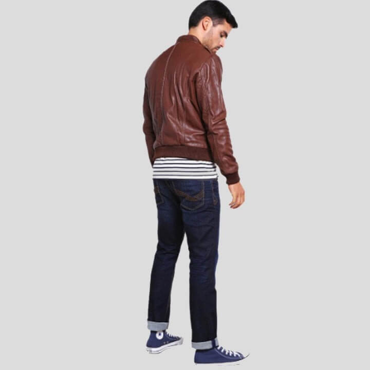 Fonz Brown Bomber Leather Jacket by Avanzar Leather