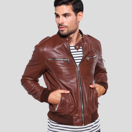 Fonz Brown Bomber Leather Jacket by Avanzar Leather