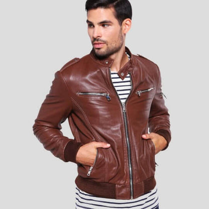 Fonz Brown Bomber Leather Jacket by Avanzar Leather