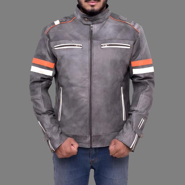 Fossil Grey Retro Biker Jacket | Stylish Retro Biker Jacket