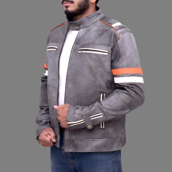 Fossil Grey Retro Biker Jacket | Stylish Retro Biker Jacket