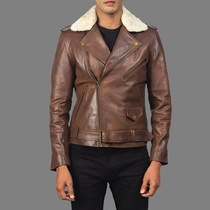 Furton Brown Leather Biker Jacket