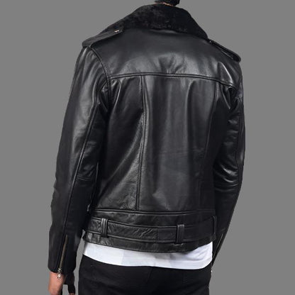 Furton Black Biker Leather Jacket