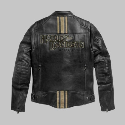 Harley Davidson Black Distressed Cowhide Leather Touring Jacket for Men