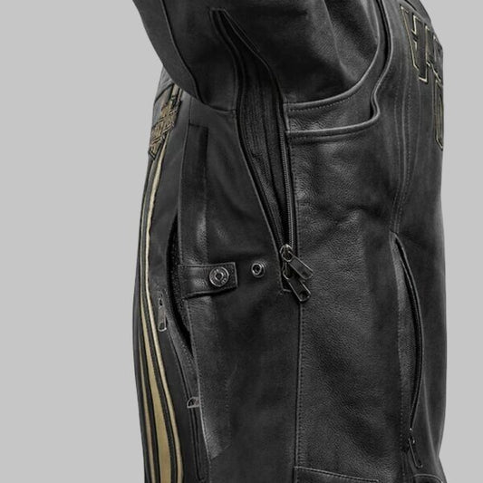 Harley Davidson Black Distressed Cowhide Leather Touring Jacket for Men