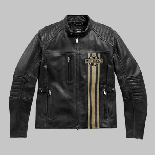 Harley Davidson Black Distressed Cowhide Leather Touring Jacket for Men