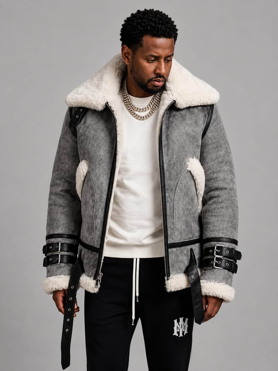 Genuine Shearling Aviator B3 Sheepskin Leather Bomber Jacket for Men front view by avanzar leather