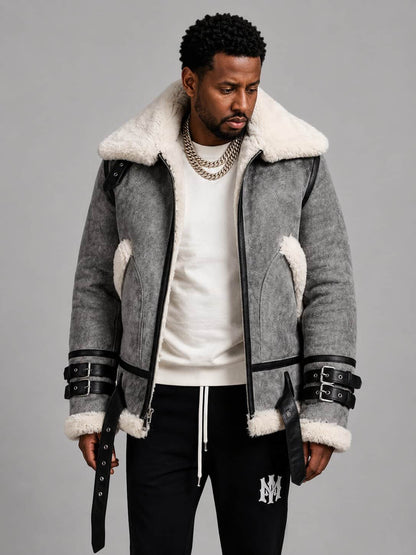 Genuine Shearling Aviator B3 Sheepskin Leather Bomber Jacket for Men front view by avanzar leather