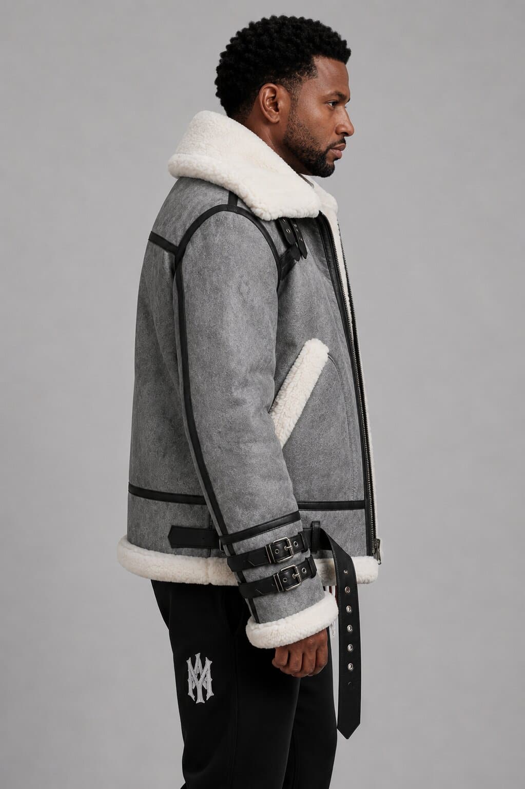 Genuine Shearling Aviator B3 Sheepskin Leather Bomber Jacket for Men sid view by avanzar leather