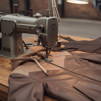 Genuine Leather Zipper Hoodie Men Handmade Brown Streetwear