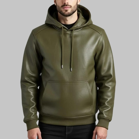 Genuine Sheepskin Leather Hoodie Handmade Biker Streetwear