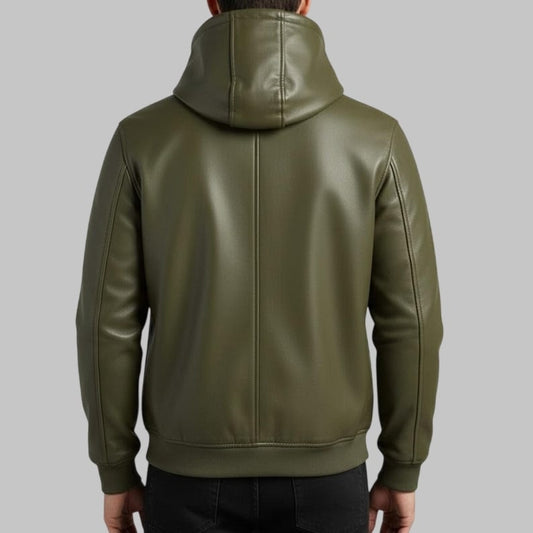Genuine Sheepskin Leather Hoodie Handmade Biker Streetwear